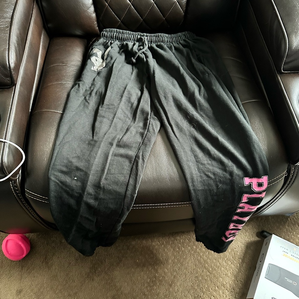 PLAYBOY Black and Pink Sweatpants Joggers